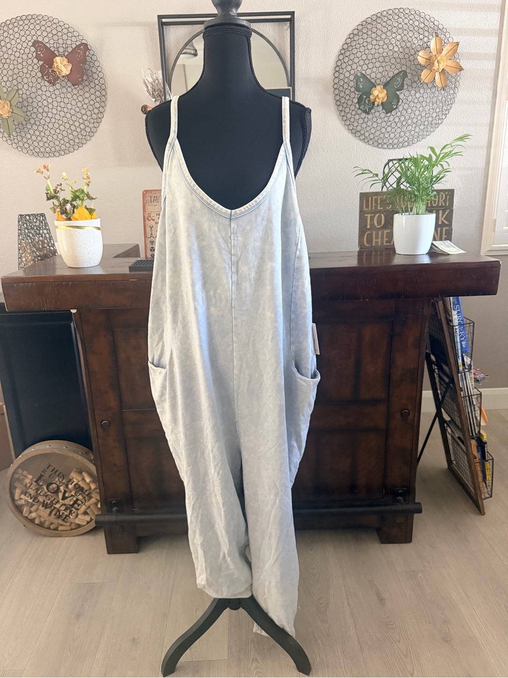 Sincerely Jules Light Blue Wide-Leg Linen-Blend Jumpsuit